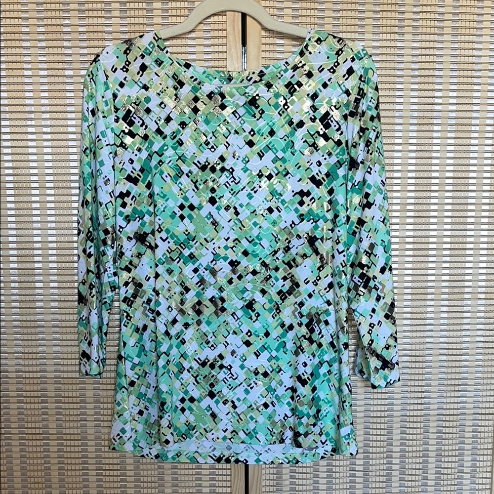 J/ M collection Geometric Patterned Green and Black Women's Top